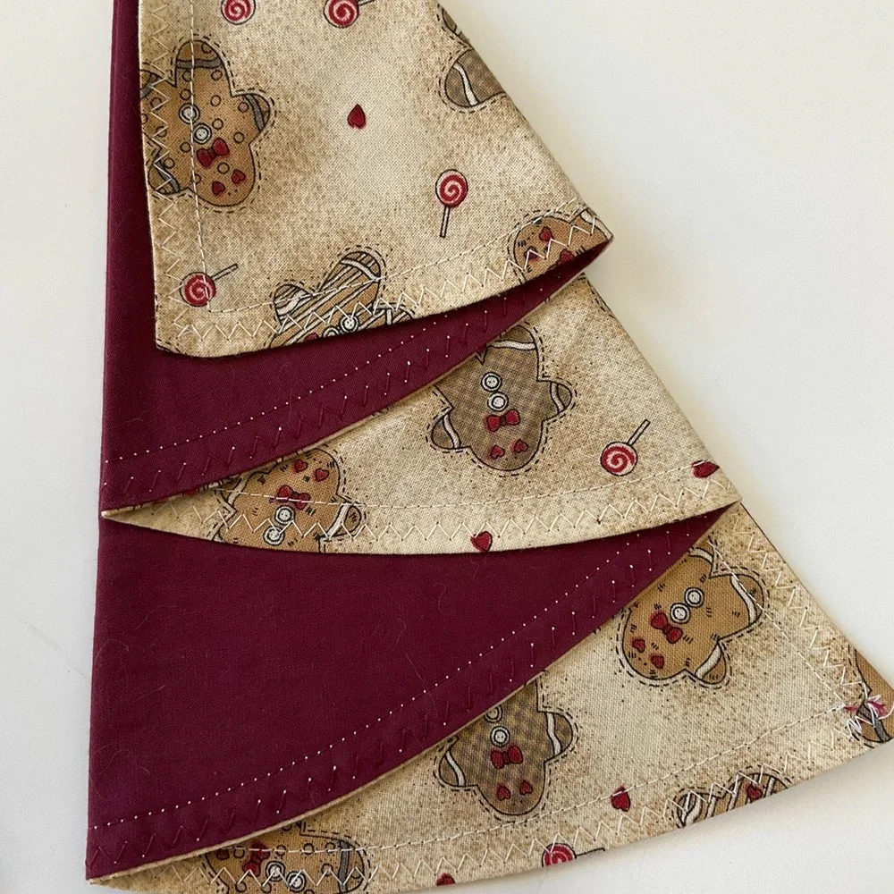 Set of Two Festive Handcrafted Gingerbread Print Christmas Tree Napkins